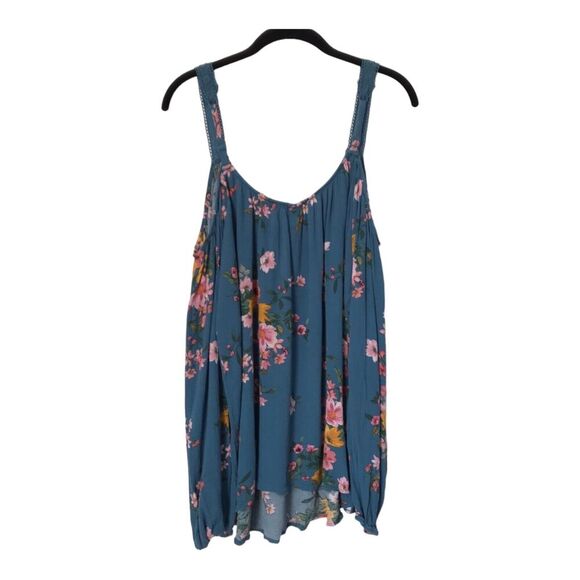 Torrid Top Womens 2 2X Blue Floral Crinkle Gauze Lace Trim Cold Shoulder Blouse - Picture 6 of 12